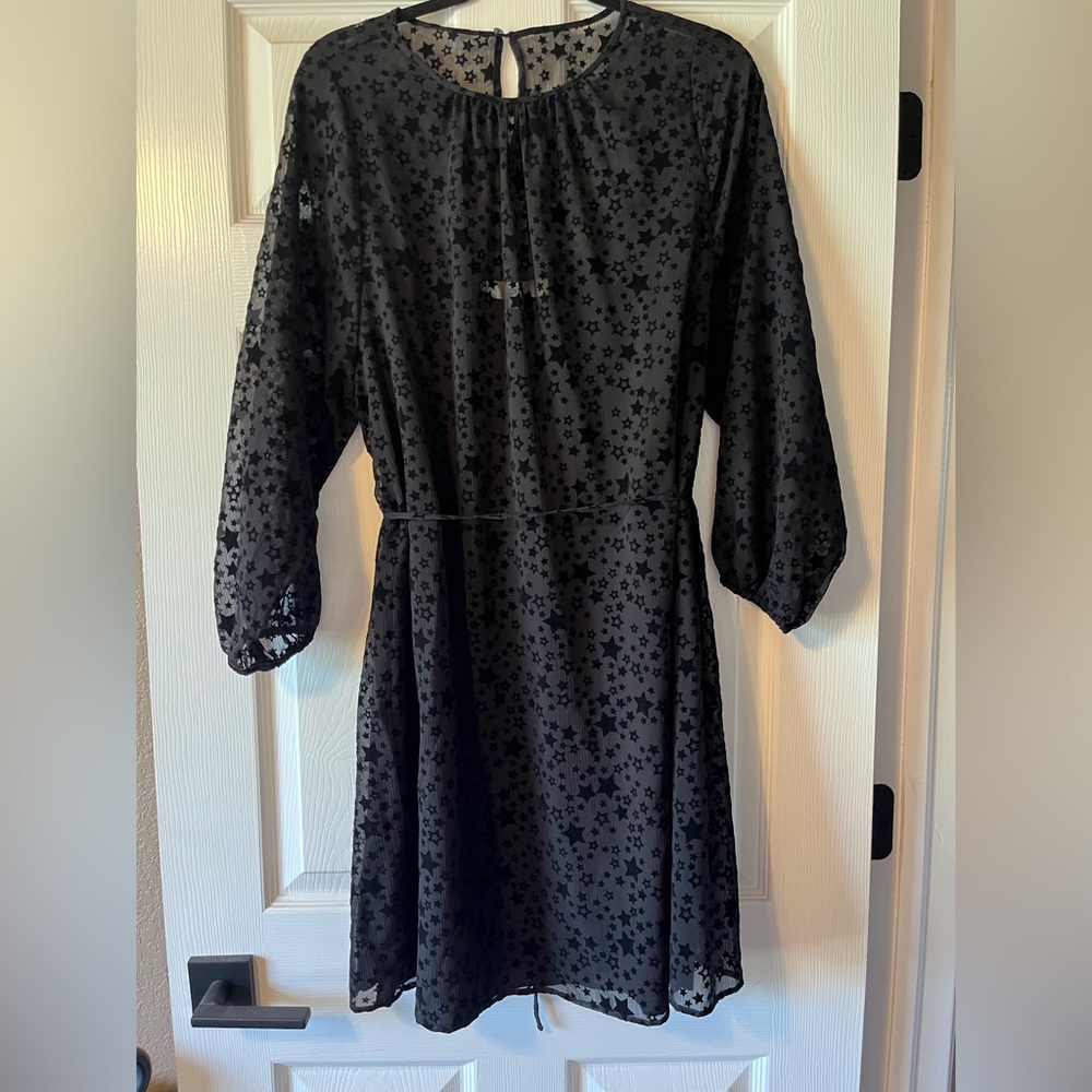 Loft dress Size Large Black with Black velvet stars